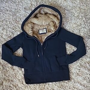 Abercrombie & Fitch Navy Blue Zip-up Hoodie with Faux Fur Lining